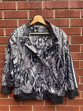 AIRFIELD Snake Print Embellished Bomber Jacket Black Beige Size 46
